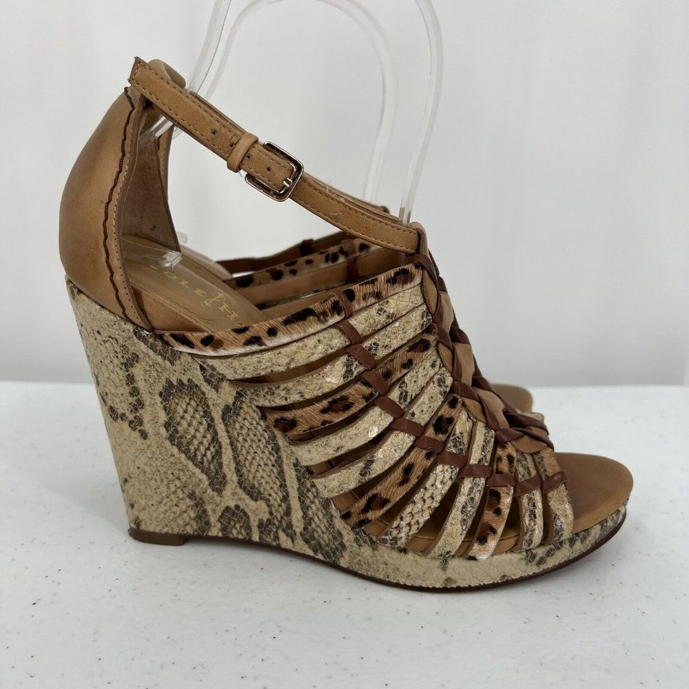 Cole Haan Women's Wedge High Heels Size 6.5B Leopard Snake Print 4" Heels